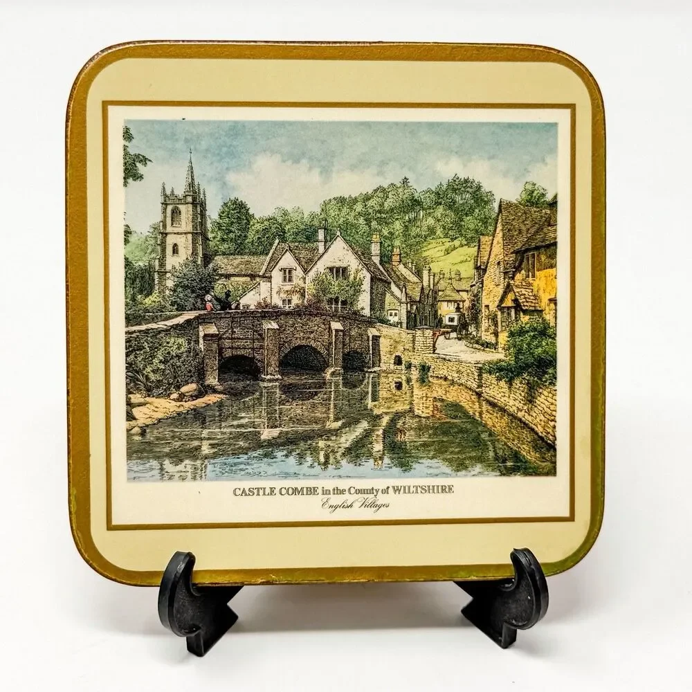 Vintage Pimpernel English Villages Cork Backed Coasters Set Of 5 England 90s